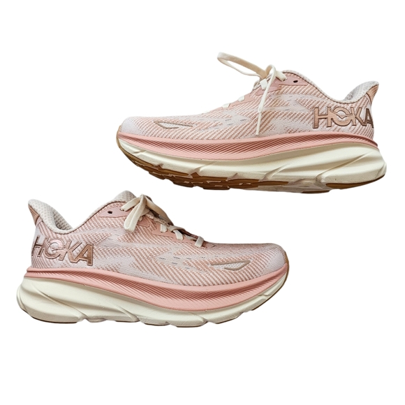 Hoka Clifton 9 Size 8 Women Run Walk Sneaker Pink Sandstone Cream - Picture 4 of 9